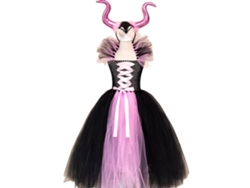 Kkpm-traje De Bruja Deluxe Para Niños Con Vestido Negro Y Diadema De Cuernos Para Halloween Y Cosplay Villano