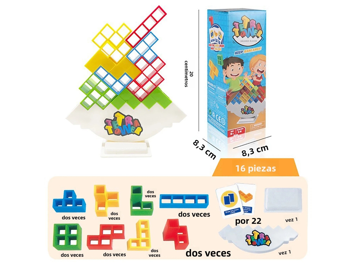 Juego de apilamiento de torres de equilibrio, bloques de construcción, juguete educativo para niños Mdug (16 piezas)