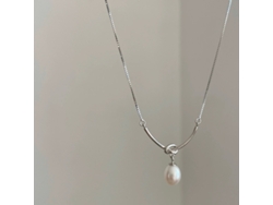 Collar de plata de ley 925 con nudo y colgante de perla natural de agua dulce - Estilo elegante y lujoso - MDUG