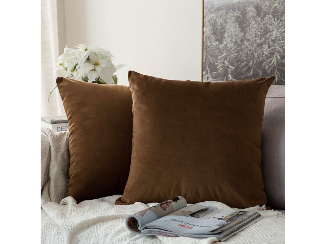 2026-2 Fundas De Almohada Cuadradas De Terciopelo Suave 45x45 Cm Sin Relleno Color Marrón Para Sofá Cama Coche