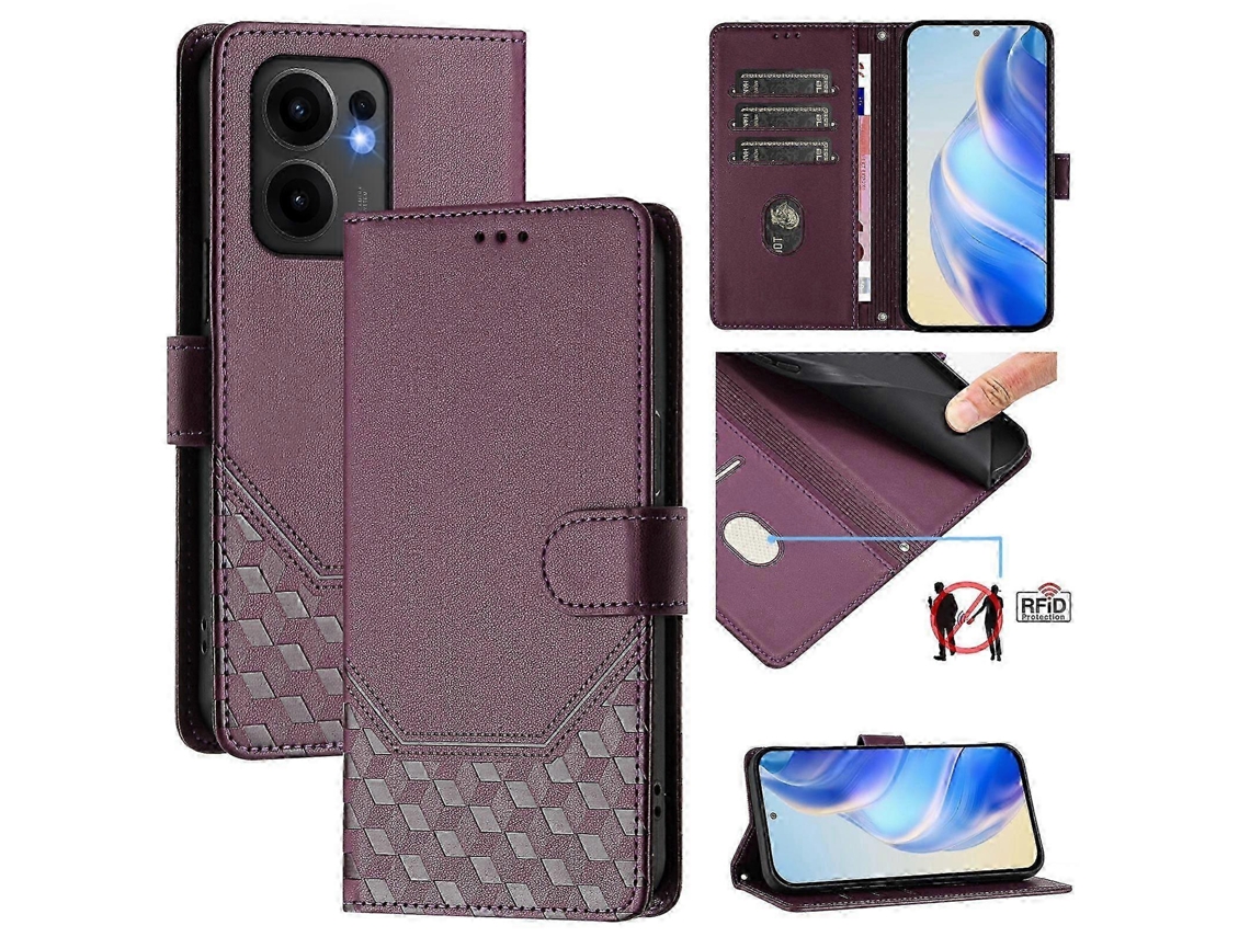 25-26 Honeycomb Embossing Rfid Leather Phone Case