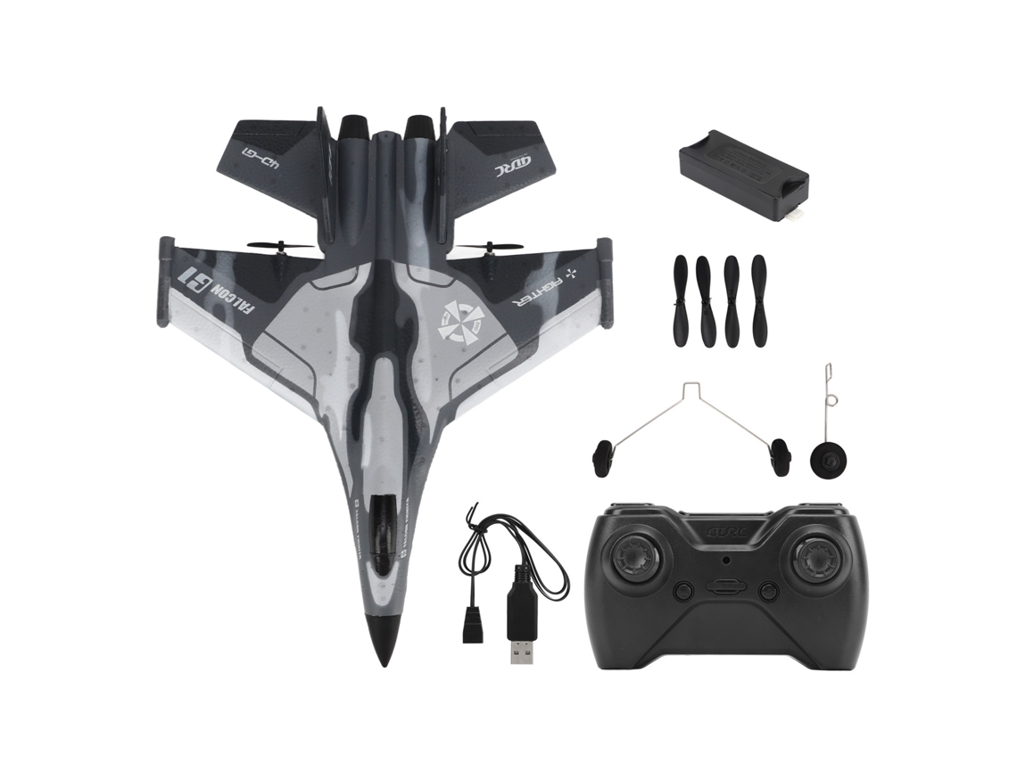 Avión Teledirigido Ligero Y Flexible Con Luz Led Para Niños, Camuflaje Gris, 1 Pila