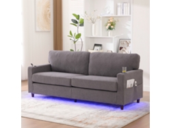 Sofá Chenille 2 Plazas - Usb-c, Led Ambiente, Reposavasos, Bolsillos - Gris Claro