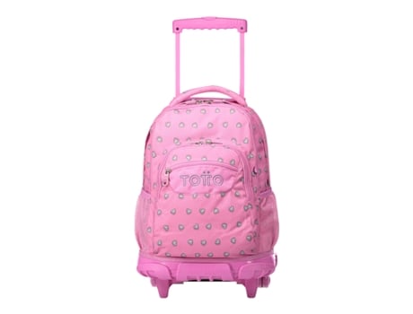 Mochila Escolar Con Ruedas Corazones Rosas Renglones TOTTO