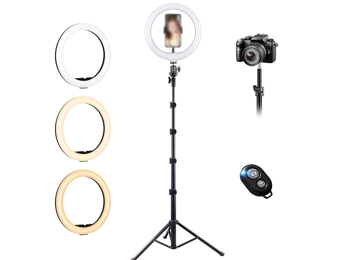 Anillo de luz para selfies para fotografía de maquillaje profesional, trípode extensible que garantiza una iluminación estable y ajustable, soporte