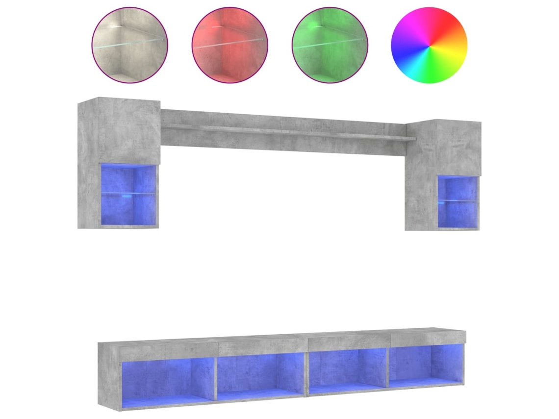 Maison Exclusive - Muebles Tv Pared Con Led 6 Pzas Madera Ingeniería Gris Hormigón