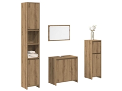 Juego de 4 piezas de muebles de baño fabricados en madera de roble artesanal.