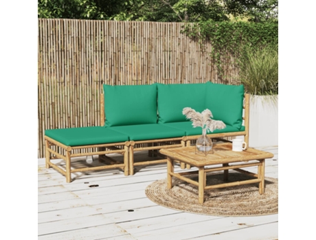 Conjunto 3 de muebles de jardín VIDAXL bambú con cojines verde
