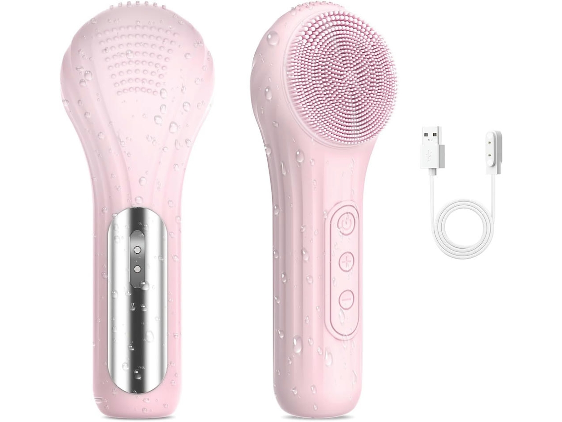 Escova de Limpeza Facial Elétrica Recarregável de Silicone Escova de Limpeza Facial para Esfoliação Rosa GERTIZ