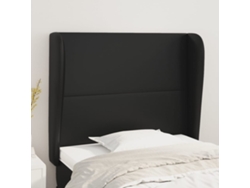 Cabecero Con Orejas De Cuero Sintético Negro 93x23x118/128 Cm