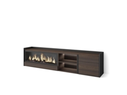 Mueble Tv, Televisión, 212x35x50cm, Para Tv Hasta 80", Chimenea Eléctrica Xxl, Led, Roble Oscuro Y Negro
