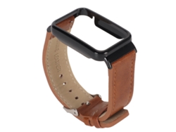Correa de piel sintética resistente al agua para Mi Band 7 Pro, color marrón con caja de acero inoxidable negra