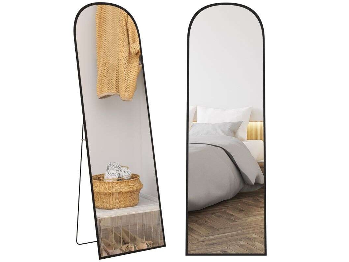 Espejo de pie de 50 x 161,5 cm, marco de aluminio negro con esquinas redondeadas, ideal para entrada, dormitorio o armario - Bga Store