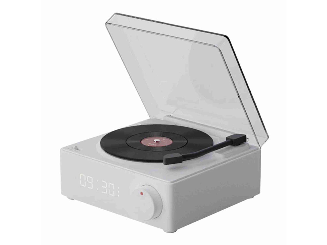 Reloj Despertador Parlante Con Cubierta De Vinilo Giratoria, Estéreo Bluetooth, 360 Grados, Para Uso Doméstico - Blanco