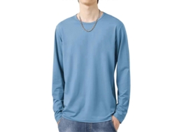 Camiseta Hombre Cuello O Manga Larga Verano Invierno Suave Poliéster Talla S-5xl Azul S Azul