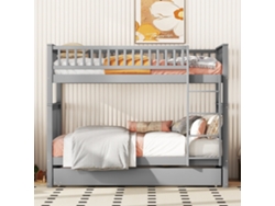 Cama Superpuesta 90x200 Cm, Niños Y Adolescentes, Con Cama Nido, Alta Seguridad, Escalera Sólida, Almacenamiento Práctico, Gris