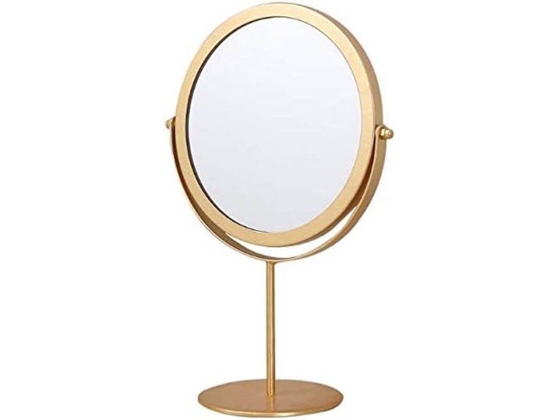 Espejo De Mesa Redondo Ajustable De Metal Dorado, 19 Cm, Independiente, Ideal Para Maquillarse.