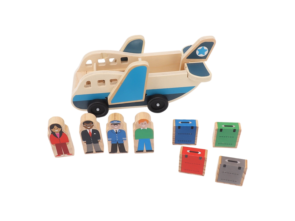 Avión De Juguete De Bloques De Madera Con Muñeca Y Maleta Para La Educación Infantil Temprana.