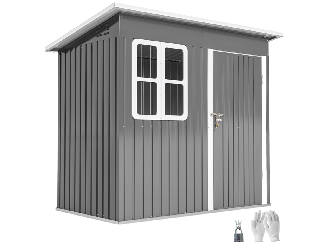 Caseta Jardín Acero Ventana Puerta Cerradura 221x133x190 Gris