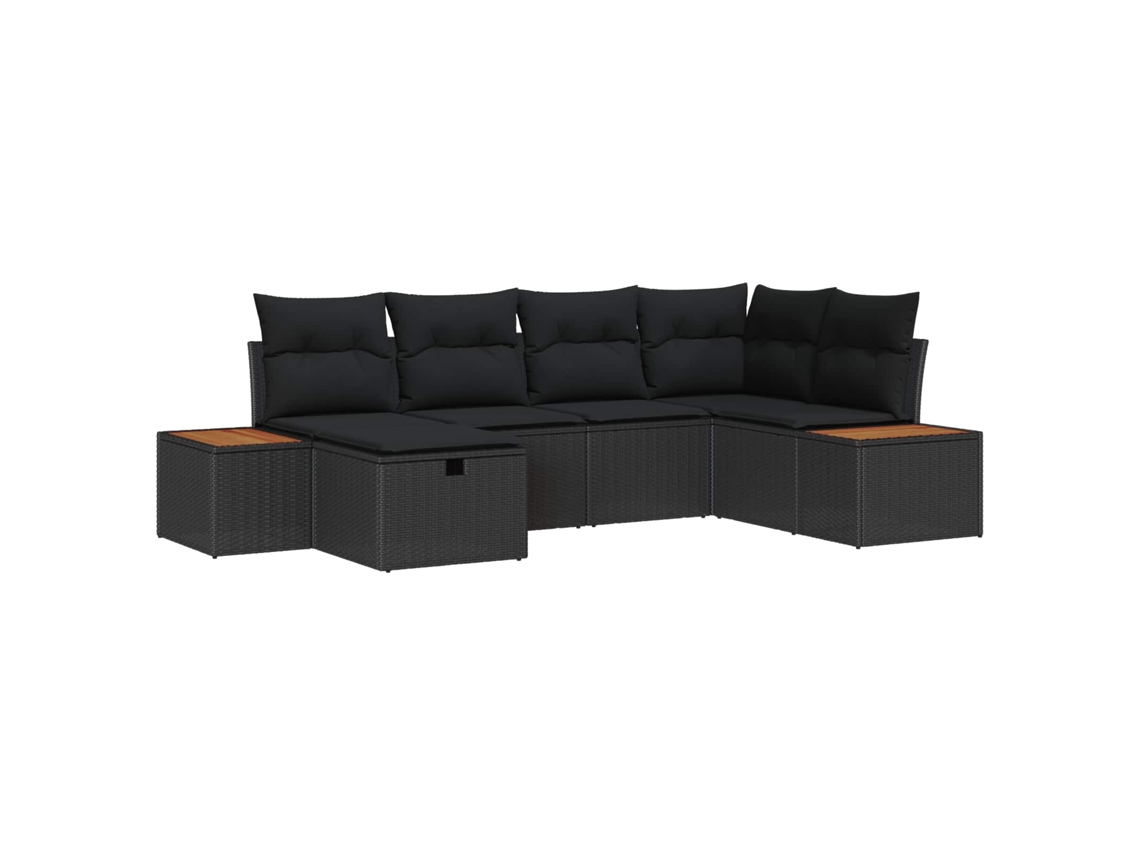 Conjunto de sofá de jardín de mimbre negro con cojines. EXCLUSIVA DE MAISON.
