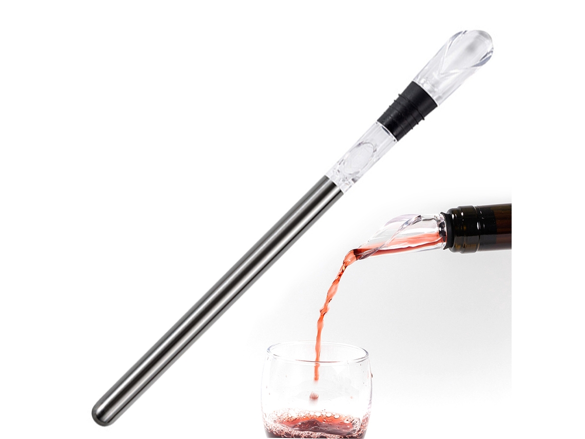 Enfriador de vino, elegante soporte para botellas de vino 3 en 1 de acero inoxidable, enfriamiento rápido sin escarcha con aireador de doble entrada, dosificador