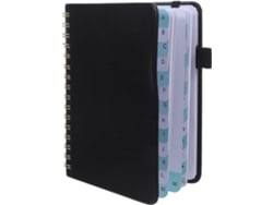 Agenda De Direcciones A6 Con Espiral, 6 Pestañas Alfabéticas, Tapa Negra, 128 Páginas.