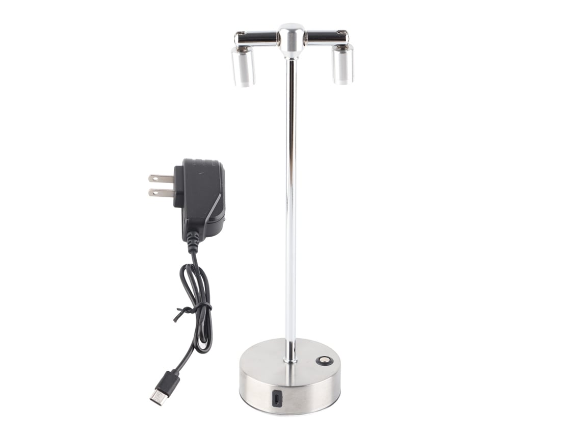 2026-lámpara De Mesa De Bar Retro Led Con Dos Cabezas Y Poste Alto, Foco De Luz Blanca Plata Con Cargador