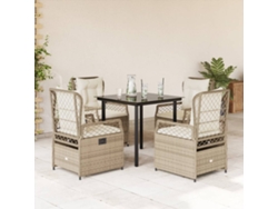 Juego de comedor de jardín de 5 piezas con cojines, mimbre sintético beige, Dkd Home Decor