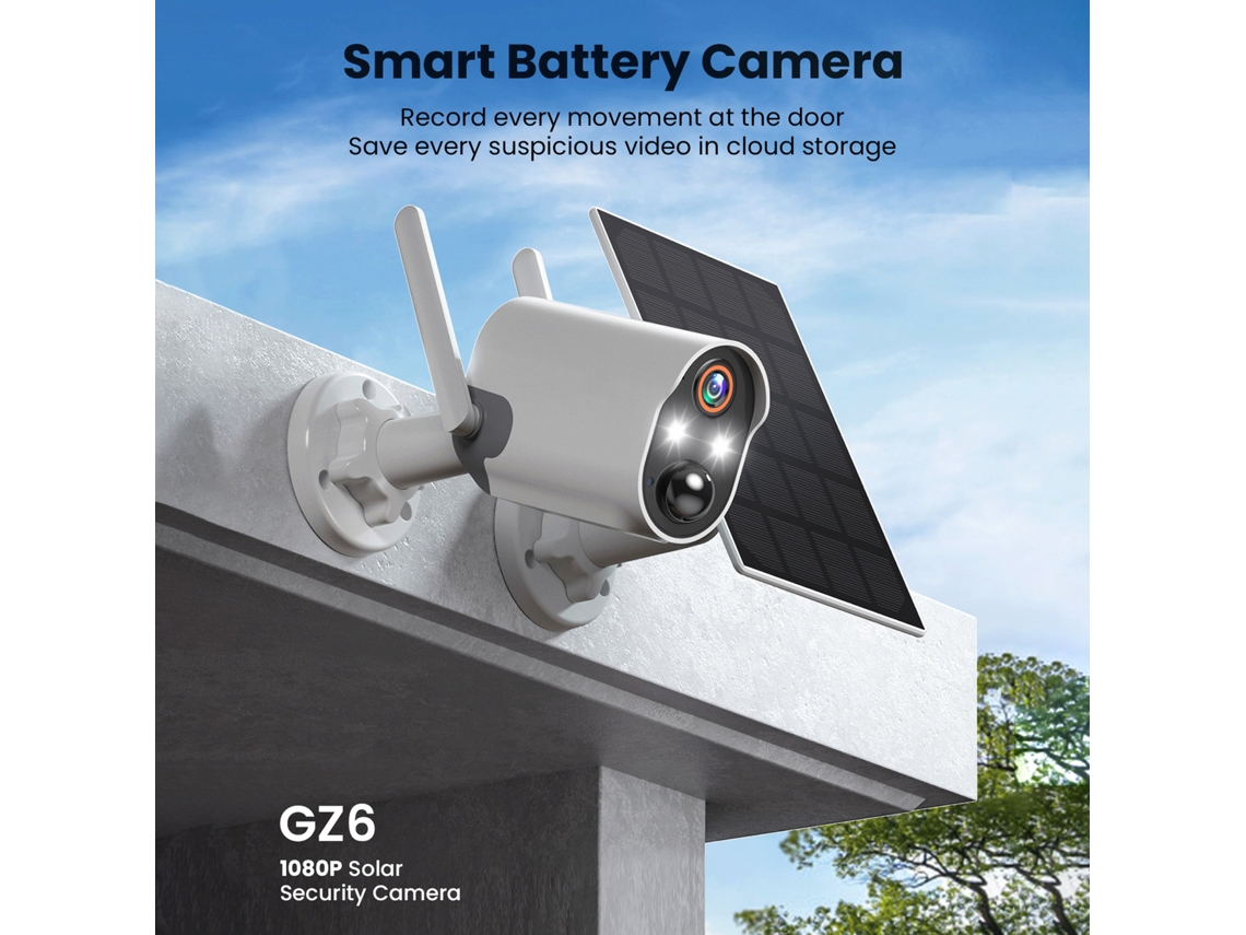 Cámara de seguridad inalámbrica solar de 1080p con audio y visión nocturna