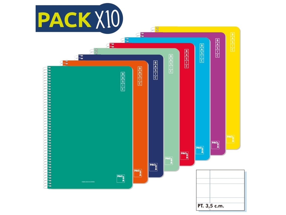 Pack 10 Bloc 60 Gr Tamaño Folio 80 Hojas Pauta 3,5 PACSA