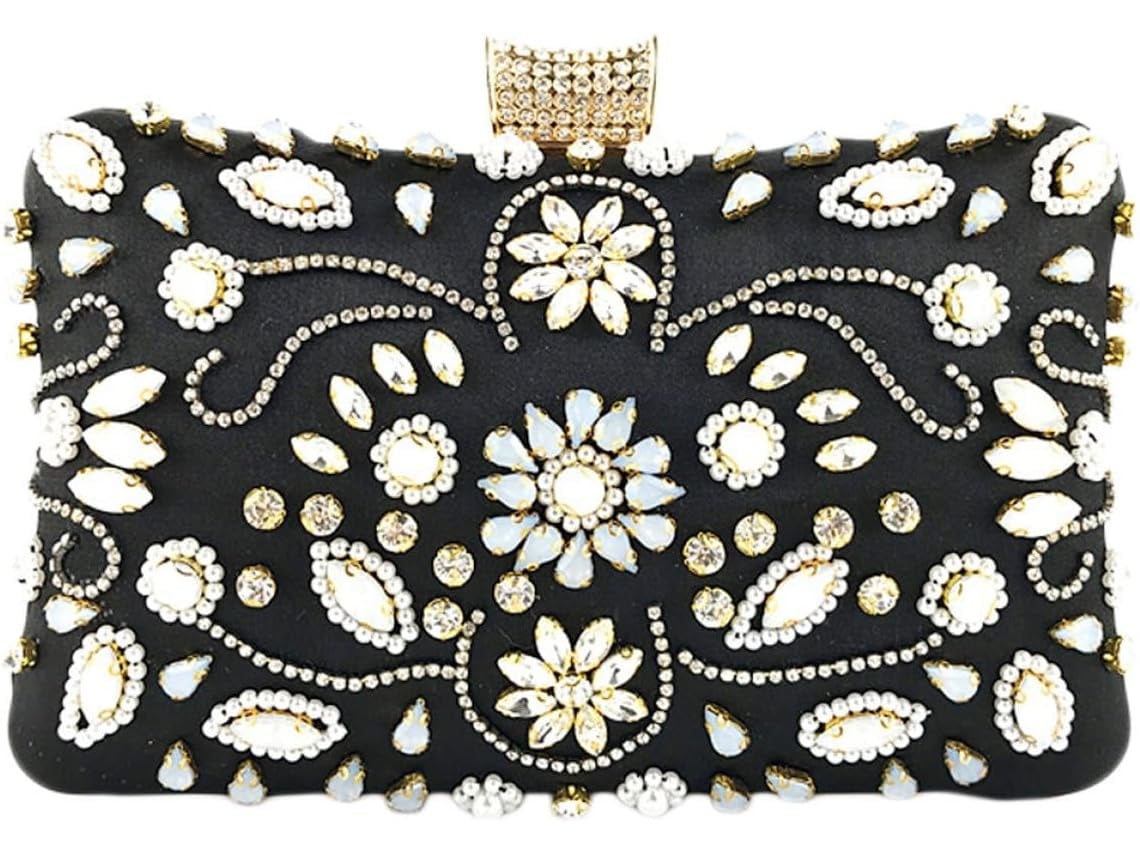 Bolso De Mano Elegante De Noche Ciieeo Para Mujer Con Diamantes De Imitación Y Perlas Sintéticas.