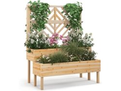 Cama Elevada de Jardín de 2 Niveles con Enrejado, Caja de Cultivo Elevada de Madera con Patas, Agujero de Drenaje COSTWAY