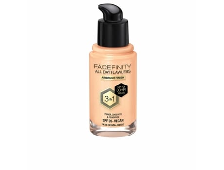 Base de Maquillaje Cremosa Max Factor Face Finity All Day Flawless 3 en 1 Spf 20 Nº W33 Crystal beige 30 ml
