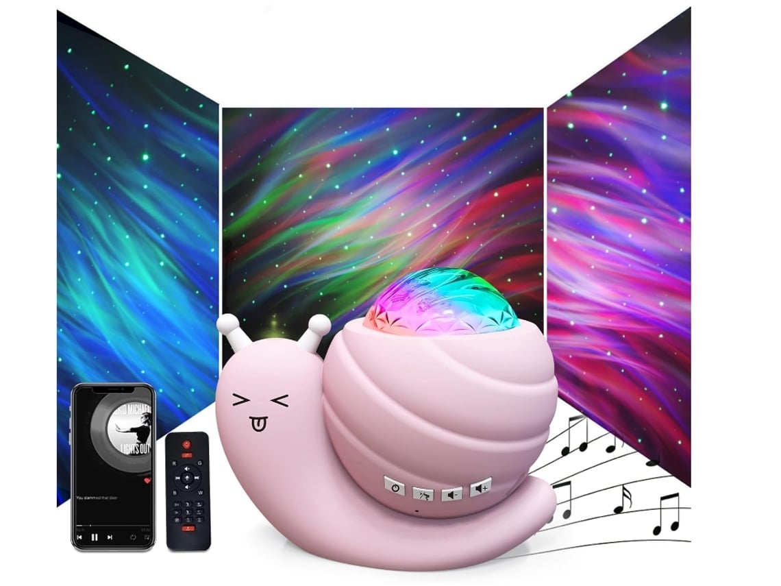 Proyector de estrellas, luz nocturna, aurora, galaxia, 4 en 1, caracol, luces nocturnas para niños, para dormitorio, con control remoto y altavoz de música, Vledary