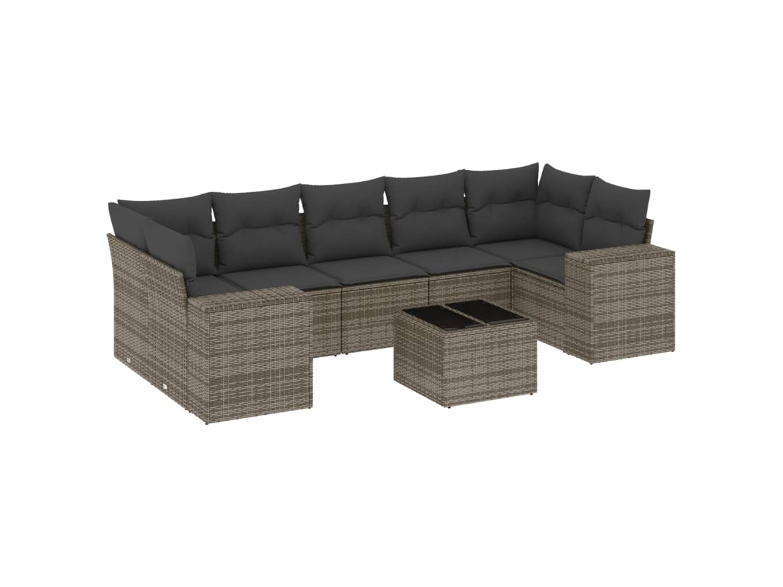 Conjunto de 8 sofás de jardín con cojines de mimbre y patas grises, MAISON EXCLUSIVE (8 piezas)
