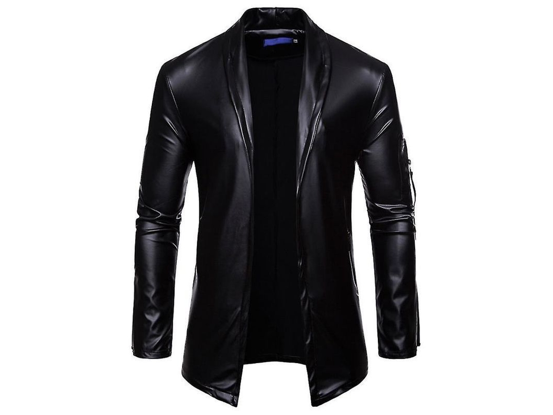 2026-chaqueta De Cuero Falso Para Hombre Manga Larga Slim Fit Casual Pu Blazer Outwear