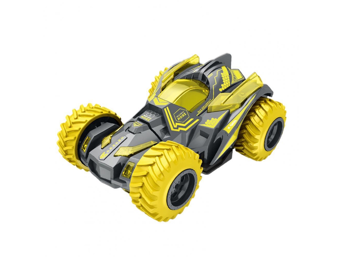 Coche de juguete de cuatro ruedas con inercia y doble tracción, capaz de girar y moverse tras una colisión. Mdug (amarillo grisáceo).