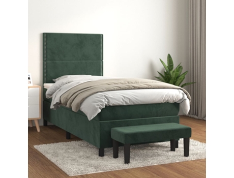 Cama con somier VIDAXL (Verde - Terciopelo - 203 x 90 x 128 cm)