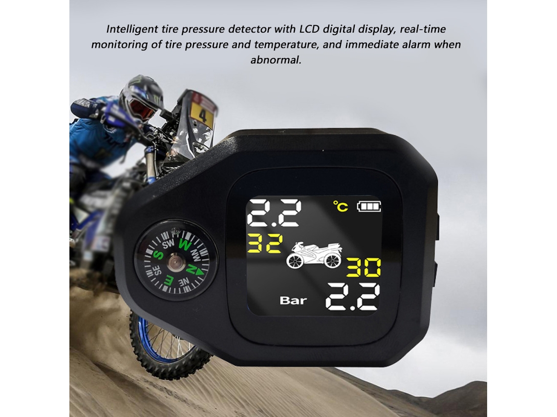 Sistema De Monitoramento De Pressão De Pneu Para Motocicleta 2 Em 1 Tpms Sem Fio Com 2 Sensores Externos E Display Lcd Digital