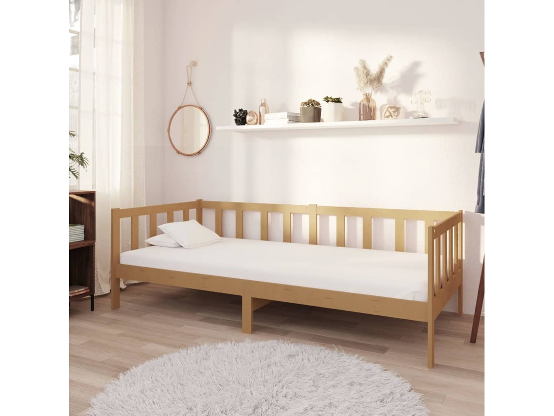 Sofá Cama Y Colchón Madera Pino Maciza Marrón Miel 90x200 Cm