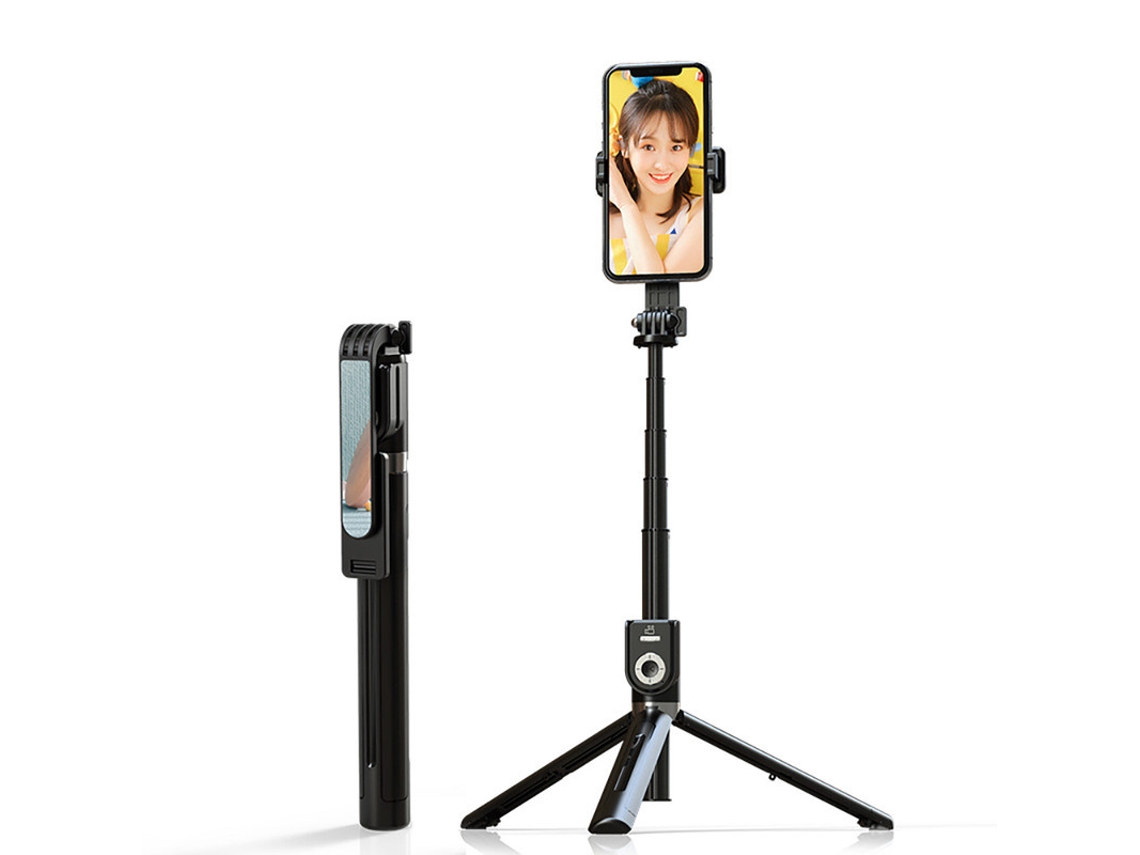 Palo Selfie Con Espejo Portátil, Retráctil, 160 Cm, Color Negro