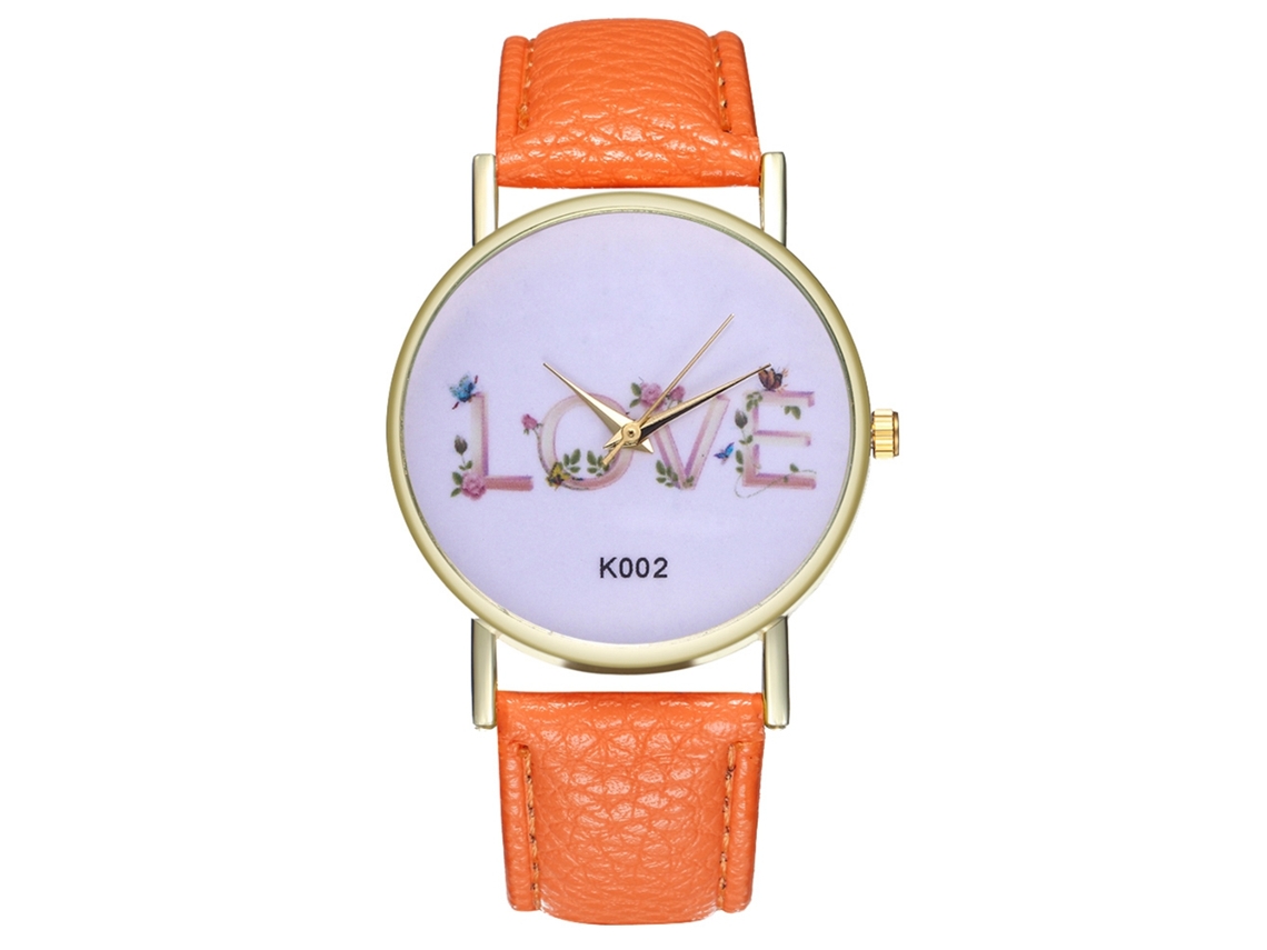 Reloj De Pulsera Unisex Zhoulianfa De Piel Sintética Con Letras Love En Color Naranja.