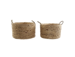 Set 2 Cesta Junco Natural Marron 51x51x30cm
