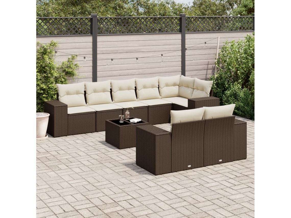 Conjunto de sofá de jardín de 9 piezas con cojines de mimbre marrón de DKD Home Decor