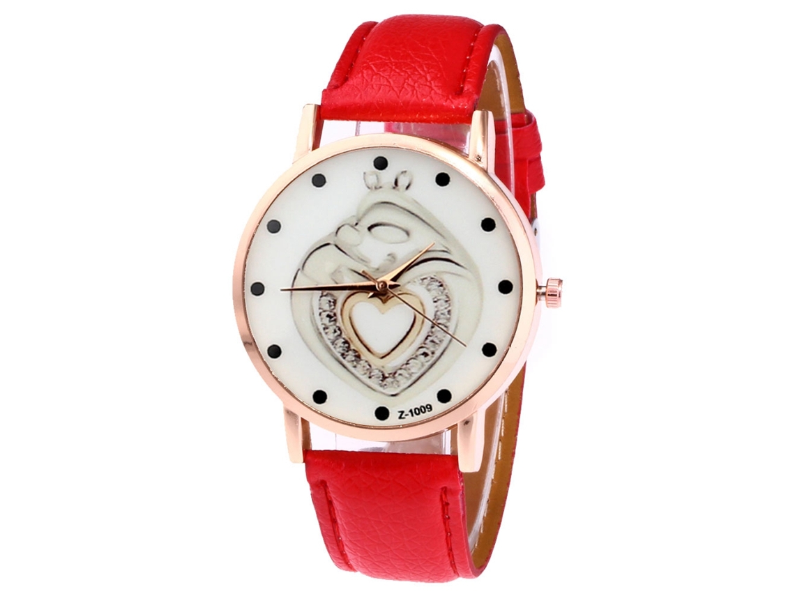 Reloj De Pulsera De Cuero Moderno Quartz Para Hombres Y Mujeres (rojo)