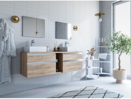 Mueble Baño Suspendido con Lavabo Color Natural y Antracita SHOWER DESIGN  Tikitiki (100x45.5x60 cm)