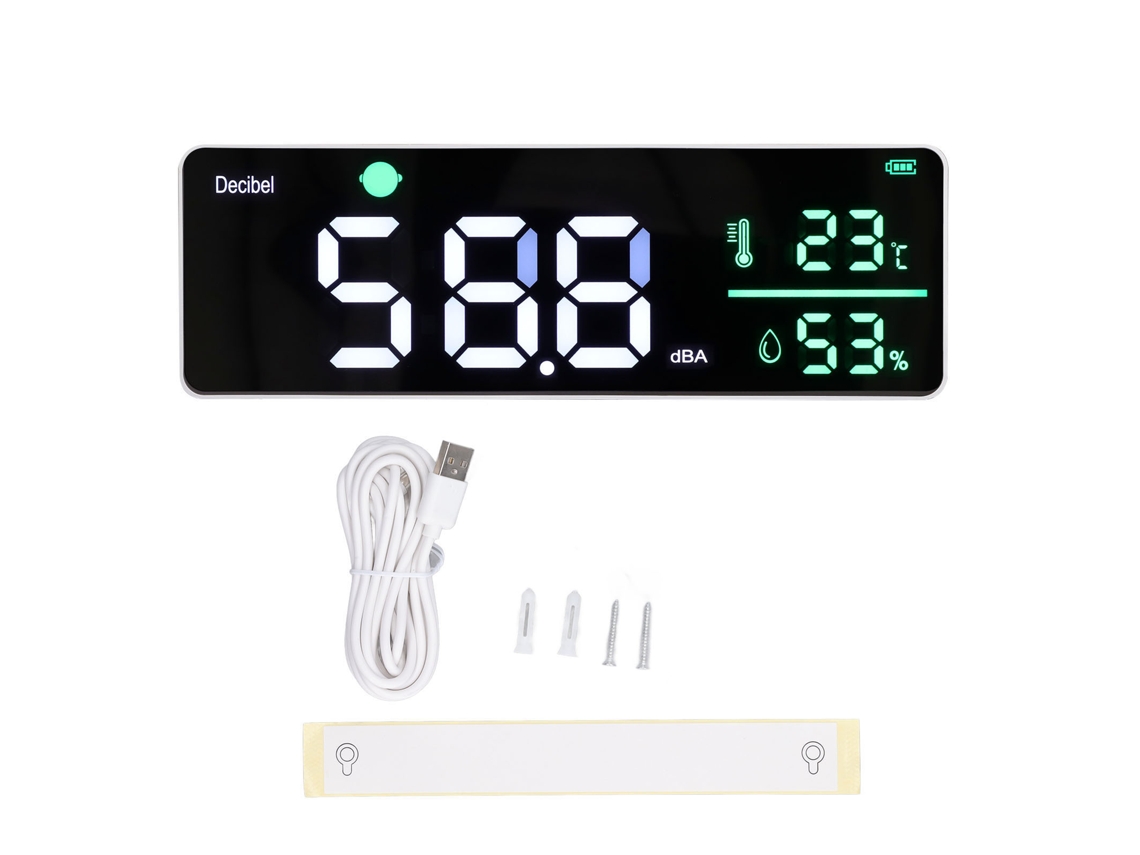 Meter De Nivel De Sonido Con Pantalla Led Grande 11 Pulgadas, Termómetro Y Humedad Para Aula, Pared Colgante