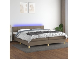 Cama Box Spring Con Colchón Led Tela Gris Taupe 200x200 Cm