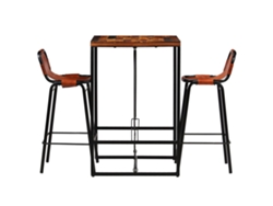 Maison Exclusive - Set Muebles Bar 3 Pzas Madera Reciclada Cuero Cabra Auténtico