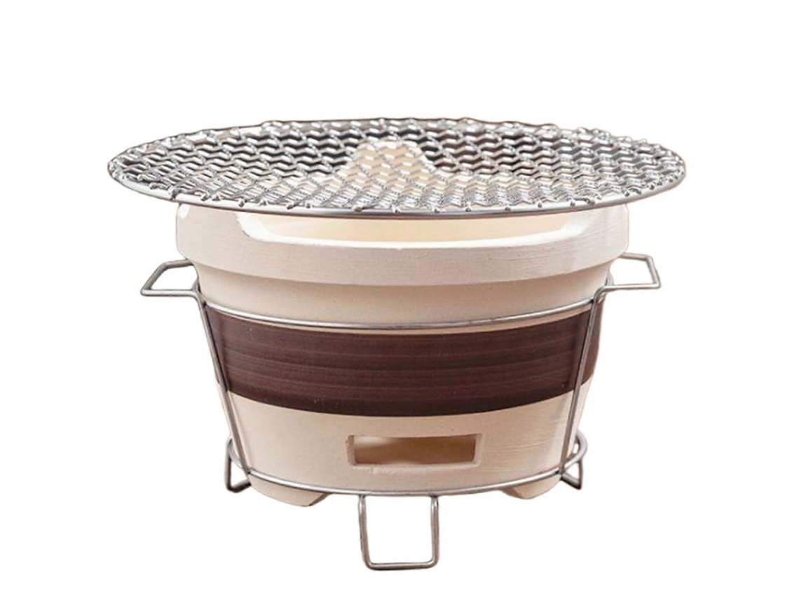 Parrilla portátil de carbón vegetal para acampar y hacer barbacoas, pequeña estufa redonda con rejilla de hierro para cocinar al aire libre.